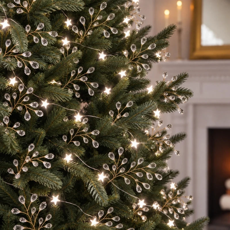 Sparkling decorative branches with beads and pearls on metallic stems for festive holiday décor 14