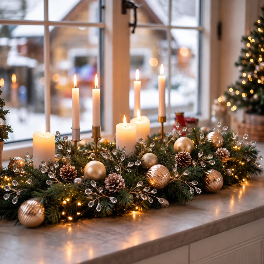 Sparkling decorative branches with beads and pearls on metallic stems for festive holiday décor 2