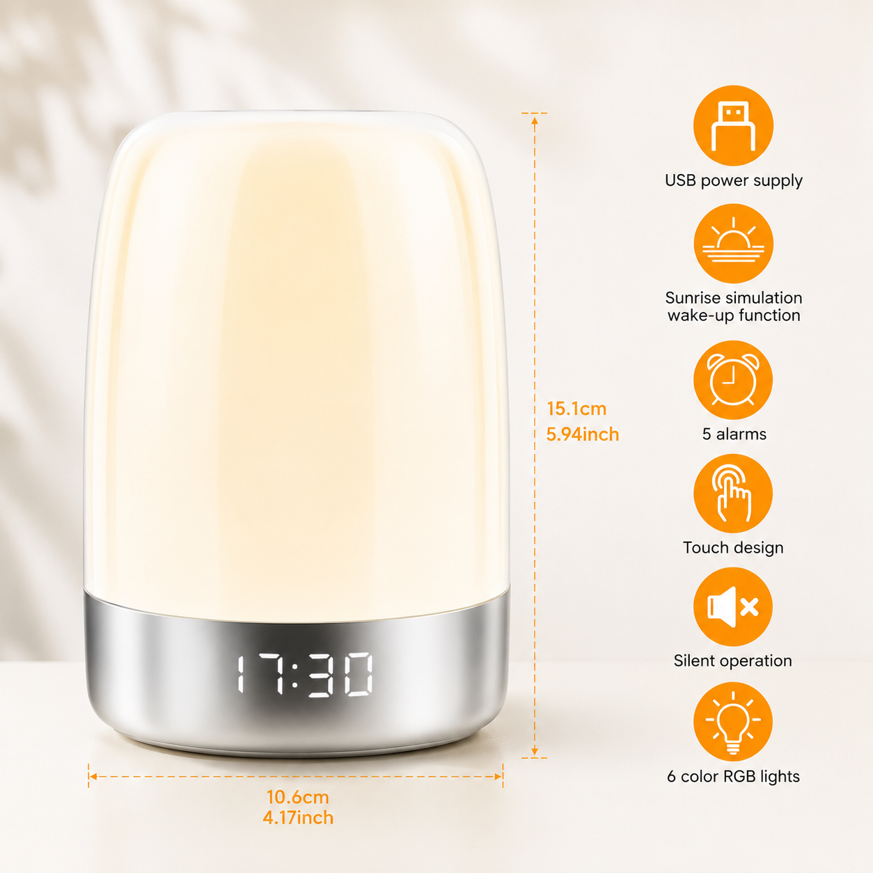 Sunrise Alarm Clock with gentle light simulation for waking up. 5