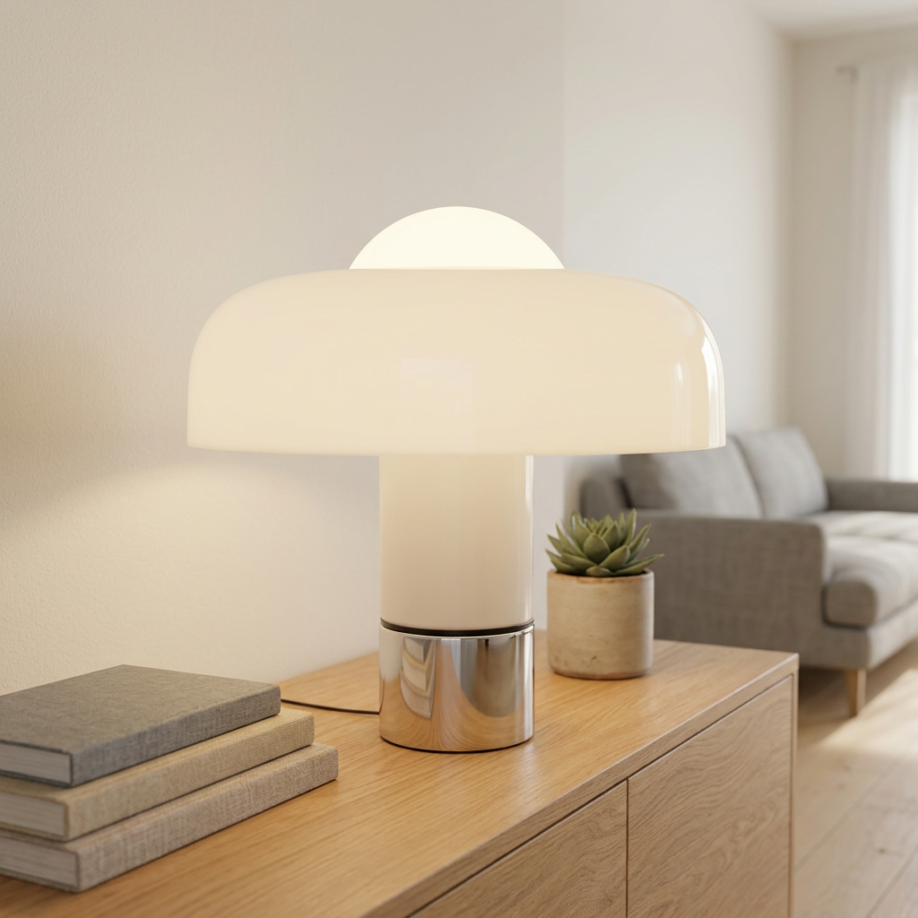 Retro stylish table lamp with acrylic dome and chrome base