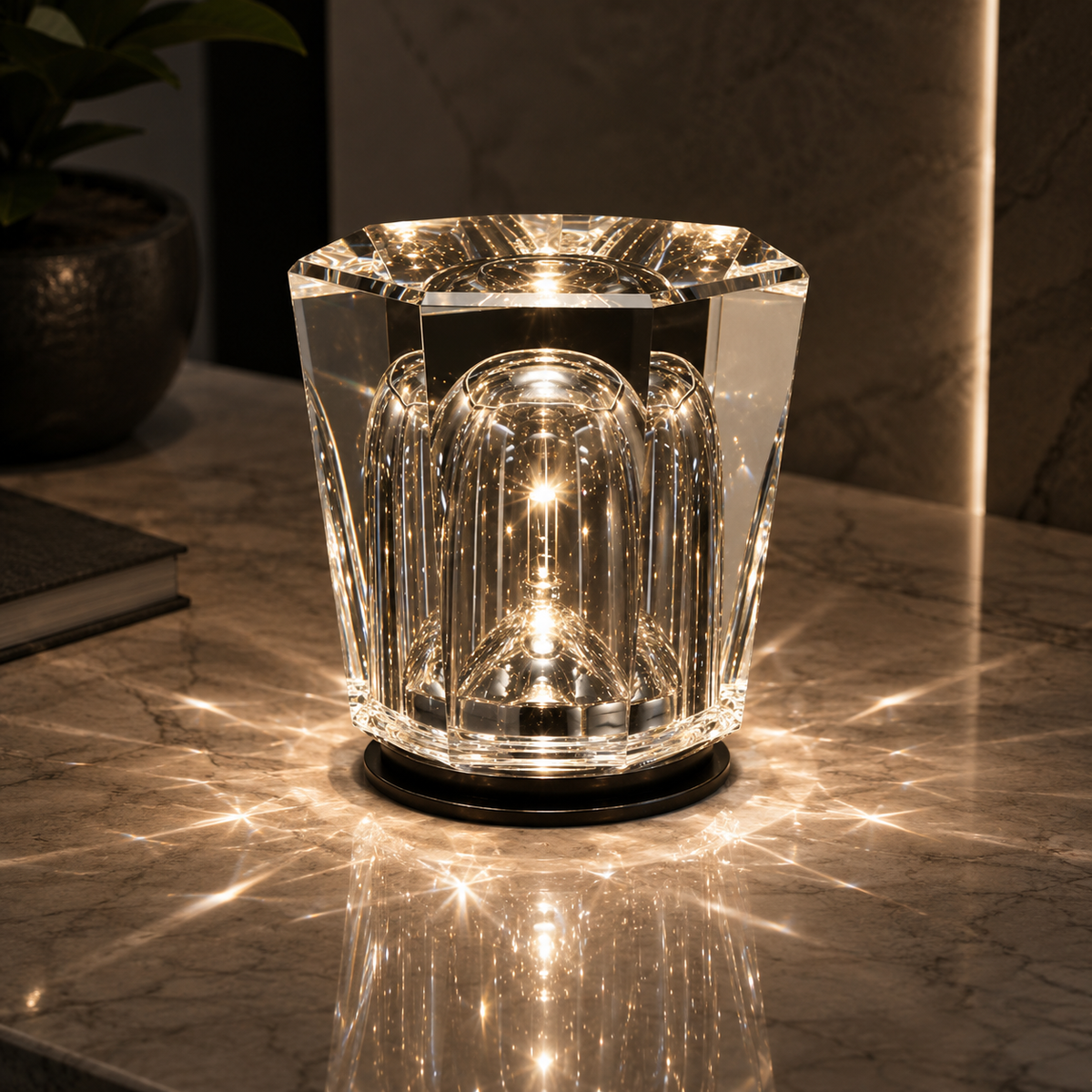 Crystal-cut USB rechargeable table lamp for bars and cafes. 2