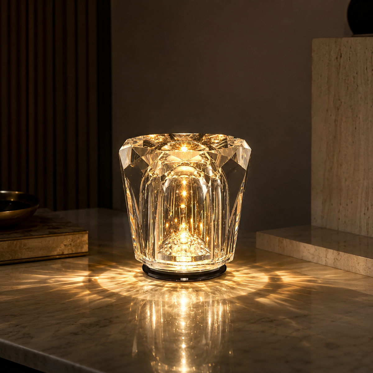 Crystal-cut USB rechargeable table lamp for bars and cafes. 7