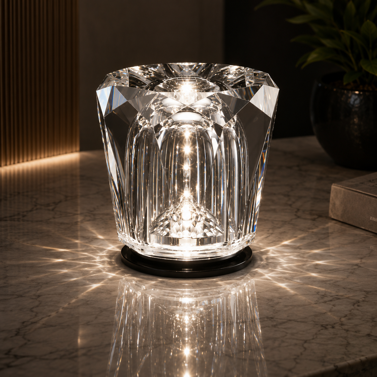Crystal-cut USB rechargeable table lamp for bars and cafes. 8