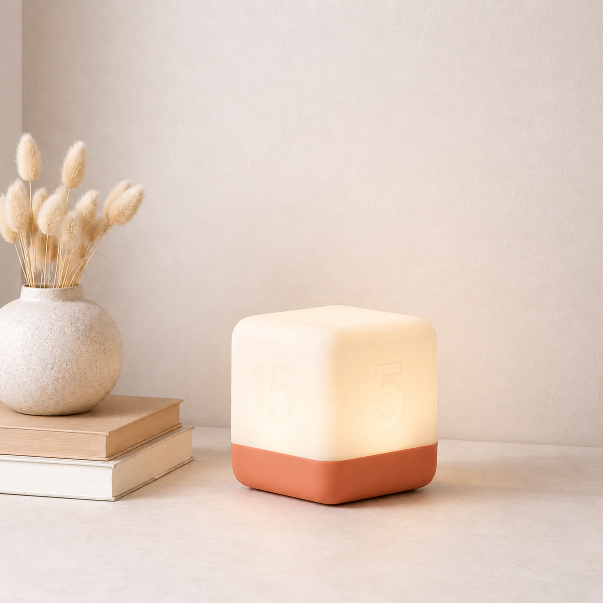 Soft glowing cube night light that turns off automatically. 2