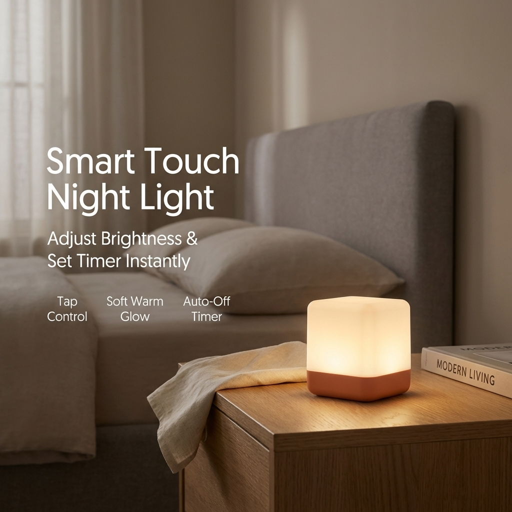 Soft glowing cube night light that turns off automatically. 3