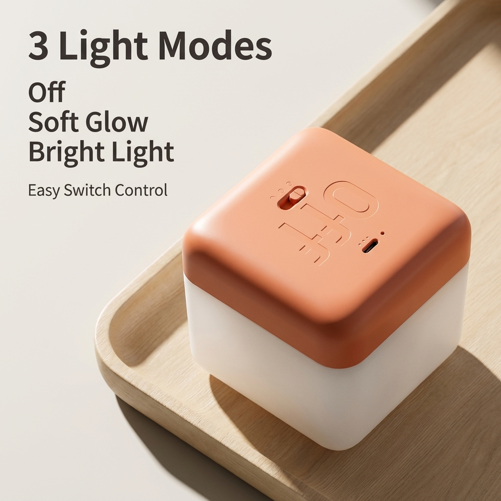 Soft glowing cube night light that turns off automatically. 4