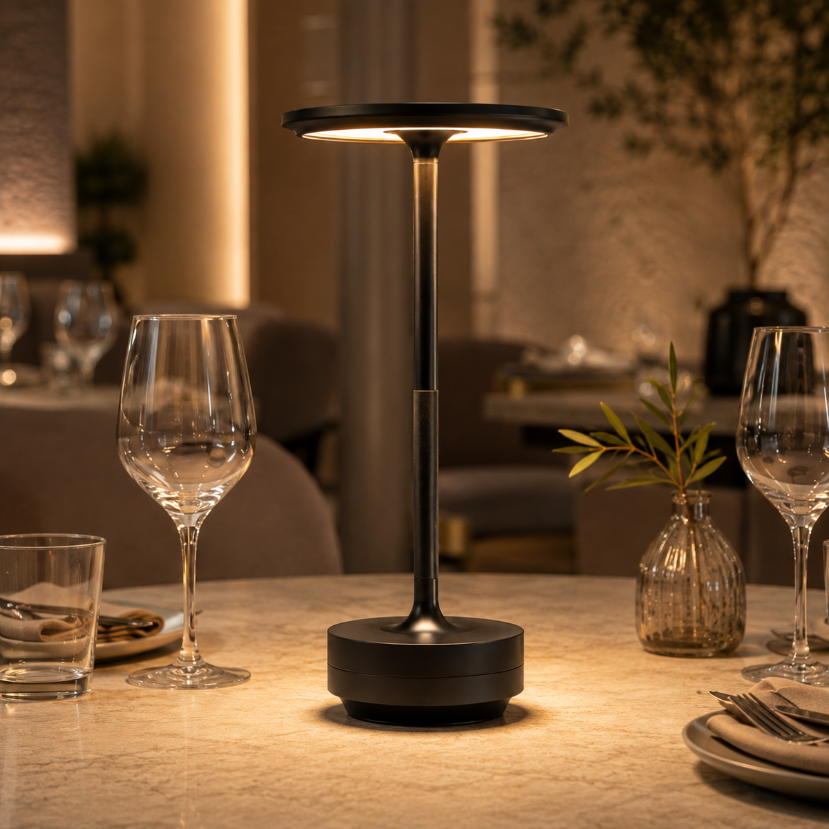 Dimmable touch control table lamp in various colors.