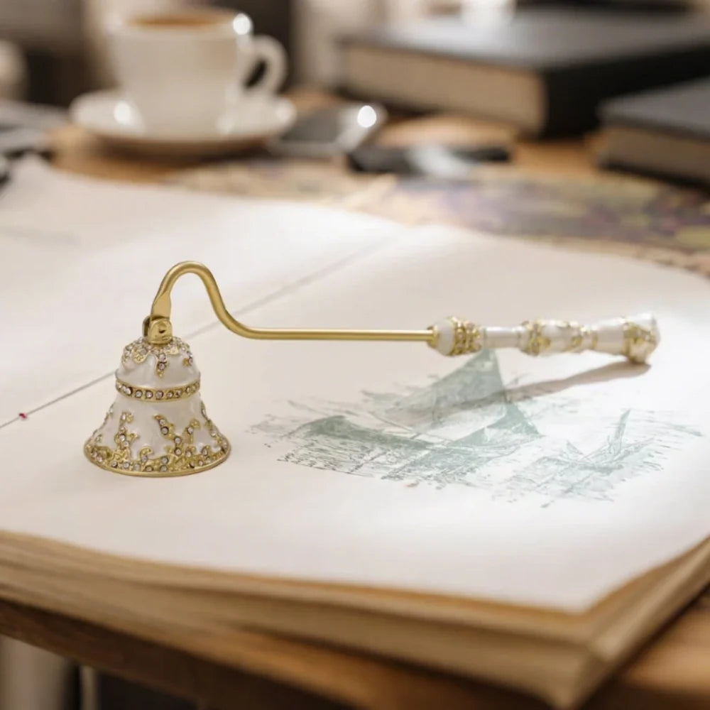 Vintage floral candle snuffer with porcelain-inspired detailing and gold-toned enamel accents 6