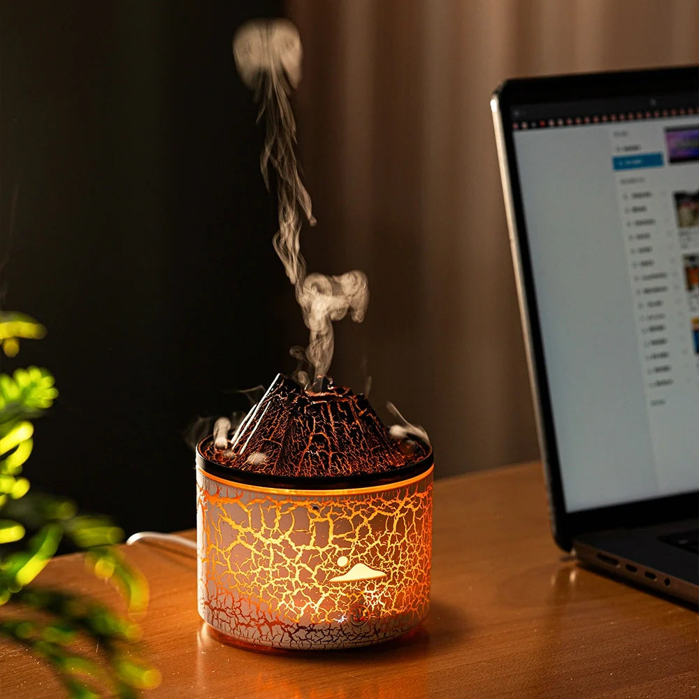 Volcano-shaped humidifier with color-changing LED lights and dual spray modes for aromatherapy and skin hydration 4