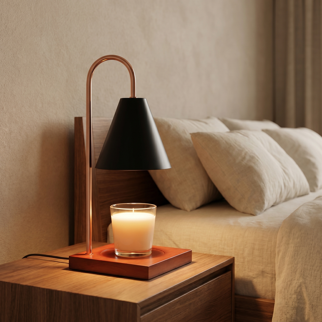 Elegant wax melt warmer lamp with stepless dimming feature.