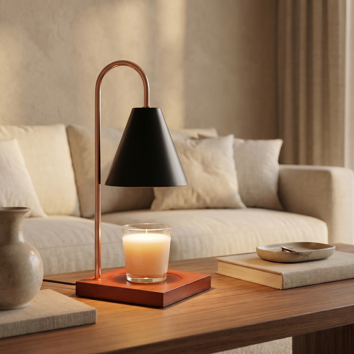 Elegant wax melt warmer candle lamp with a curved arm and dimmer switch. 3