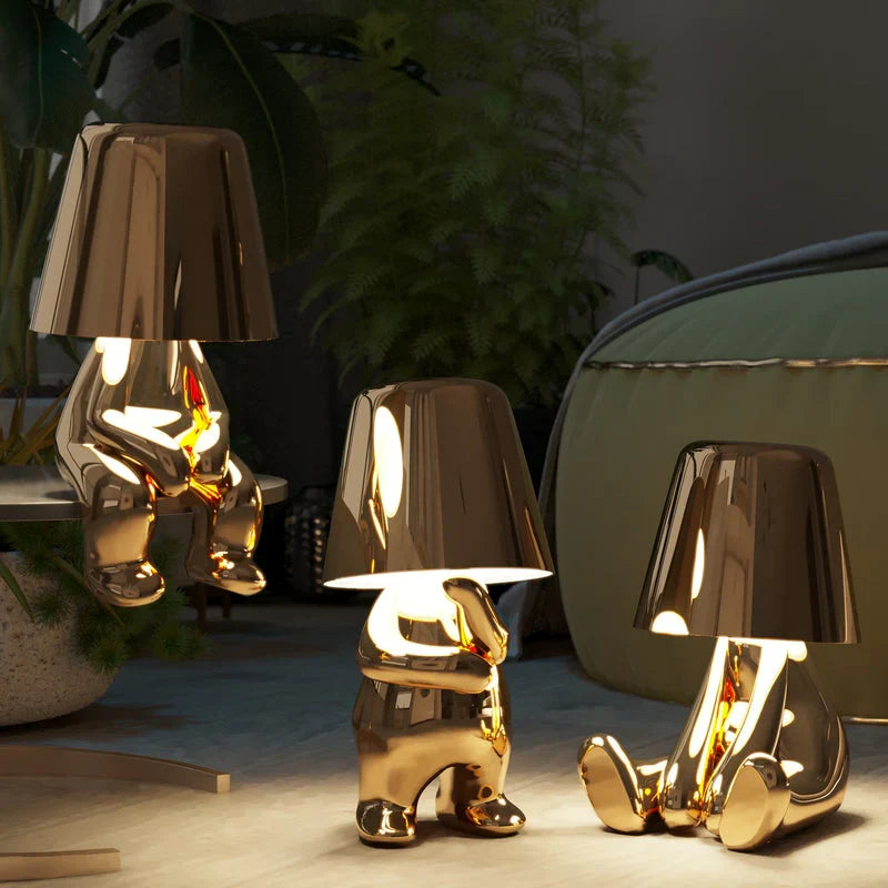 Whimsical thinker character cordless table lamp with touch dimming 4
