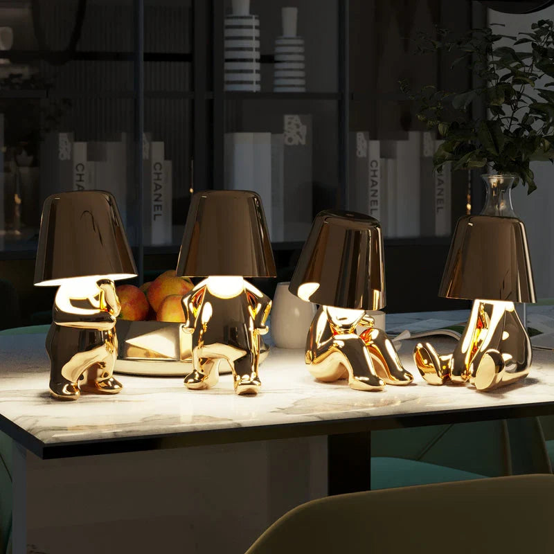 Whimsical thinker character cordless table lamp with touch dimming 8