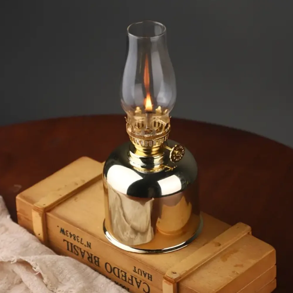 Windproof FlareCraft vintage oil lamp with electroplated iron and glass construction