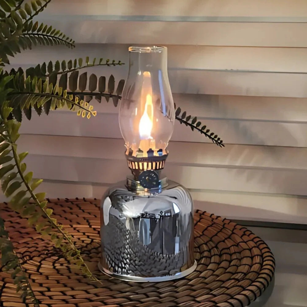 Windproof FlareCraft vintage oil lamp with electroplated iron and glass construction 4