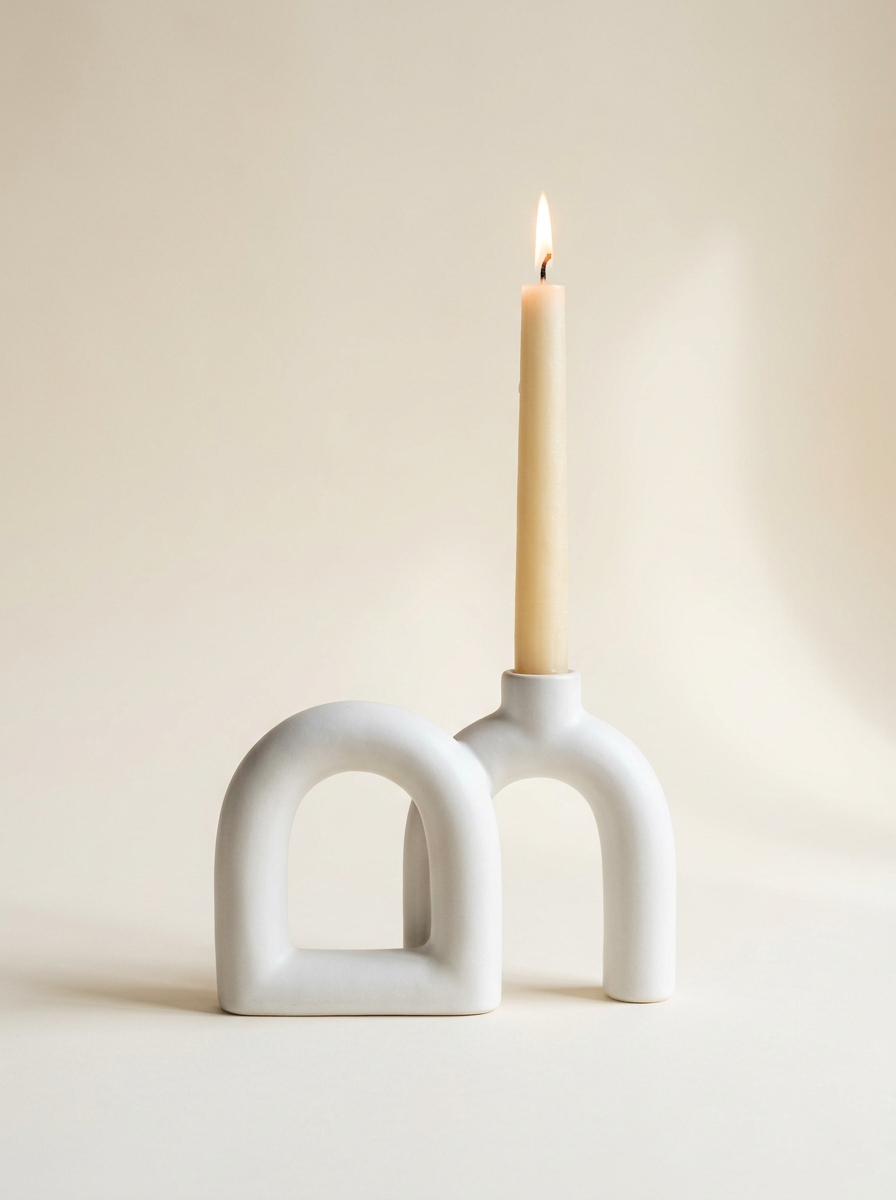 Lume Arch Ceramic Candle Holder - front view with taper