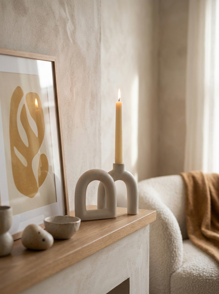 Lume Arch Ceramic Candle Holder - styled on a mantelpiece
