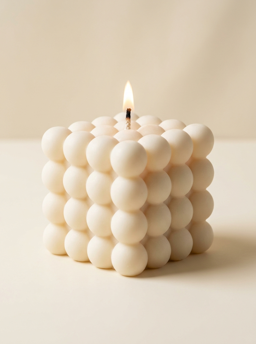 Moonstone Bubble Cube Candle - front view