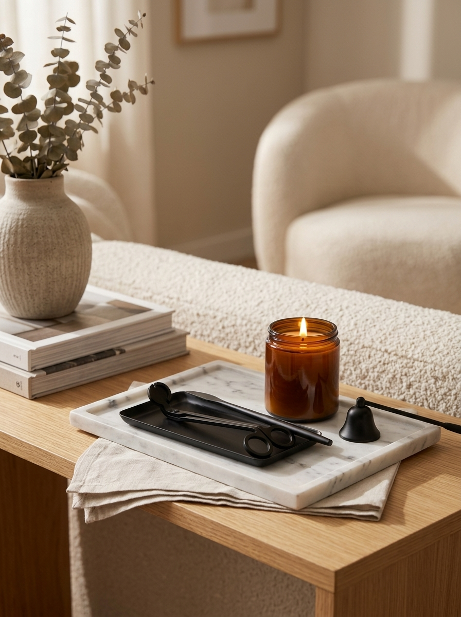 Onyx Candle Care Kit - styled on a marble tray