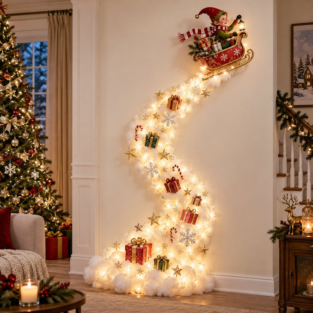 Christmas Magic Trail LED Wall Light, Festive Hanging Wall Decor