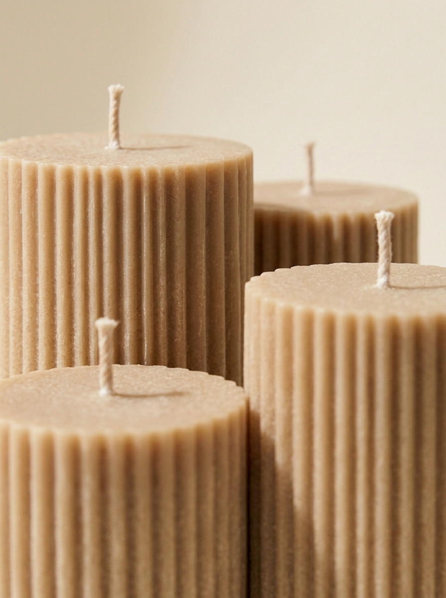 Sereno Pillar Candle Trio - ribbed texture detail
