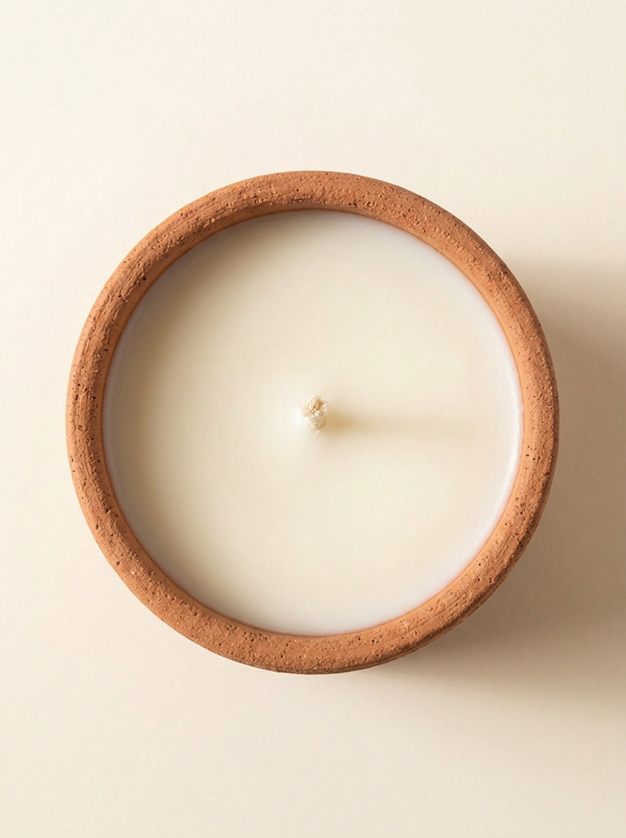 Terra Matte Ceramic Vessel Candle - top-down wick detail